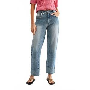 NEW CAMELLIA studded high-waist straight-leg jeans in med washed